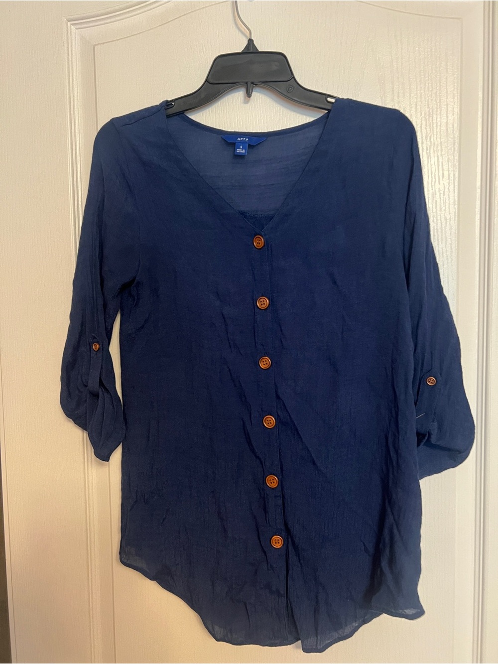 Apt. 9 Navy Button-Front Roll-Sleeve Women's Top